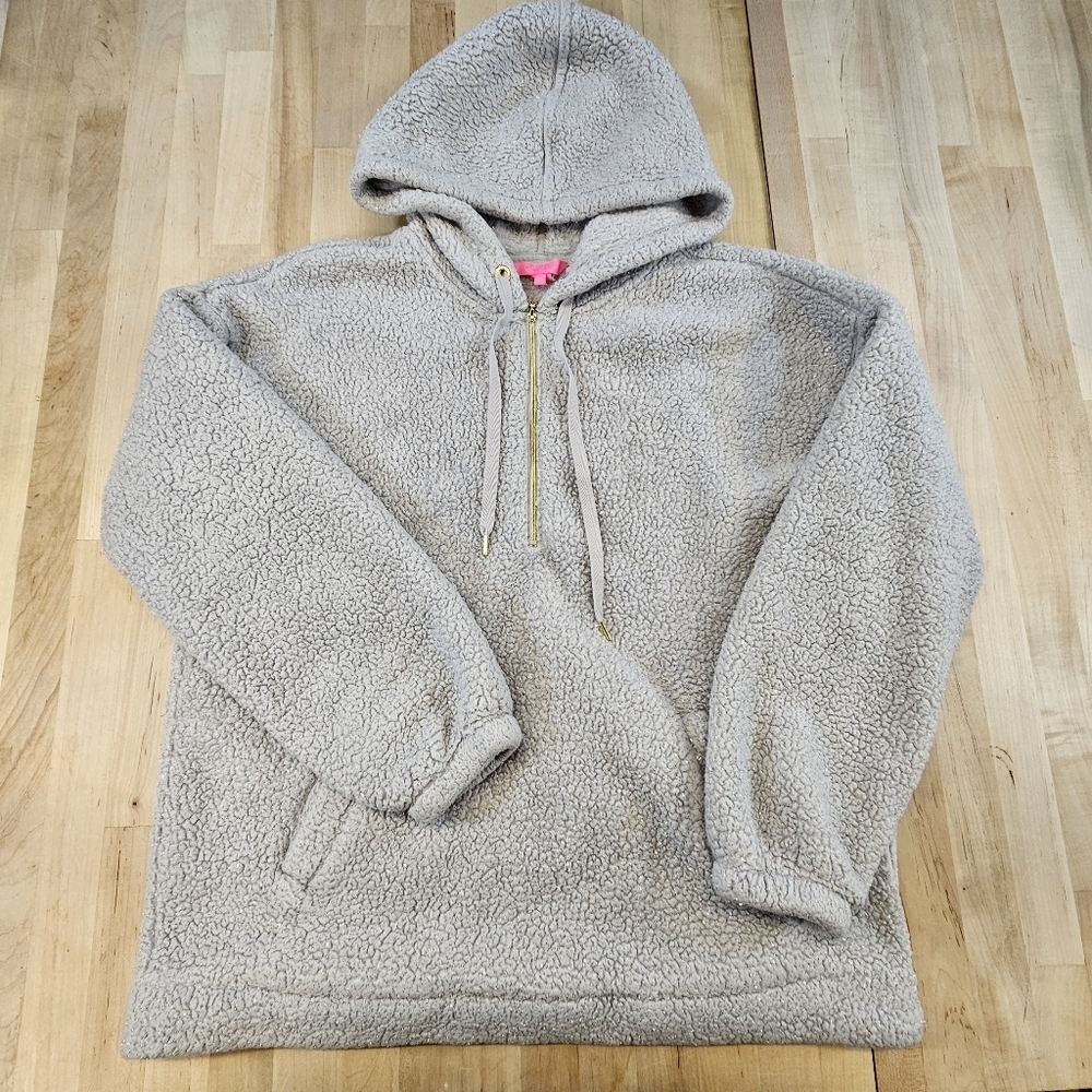 LILLY PULITZER Grey Suri Sparkly Hoodie Quarter Zip Size Medium